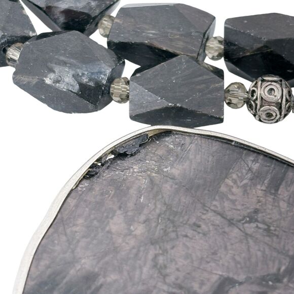 Vintage Sterling Silver 925 Hypersthene Pendant Statement Necklace 20" - Picture 5 of 9